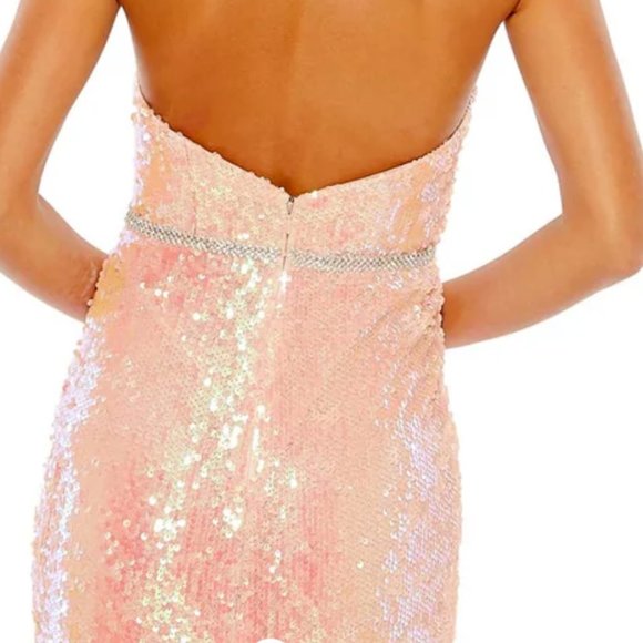 MAC DUGGAL SEQUIN STRAPLESS RHINESTONE WAIST CORAL GOWN sz 10 - Picture 9 of 9